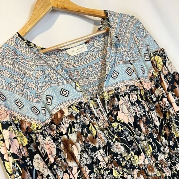 Saints & Hearts Floral Long Sleeve Dress M Boho Cottagecore Hippie Flowy Western - Picture 7 of 7